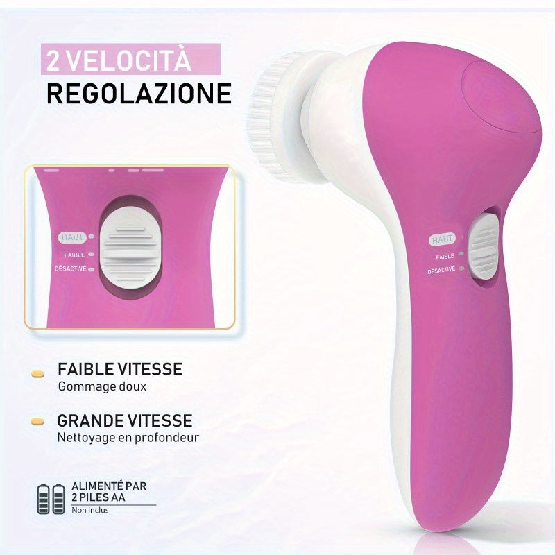 Electric Cleansing Brush with Replacement Brush Heads, Facial Care Tools (Red/ ), Perfect Gift for Girls, Beauty Essentials, Deep Pore Cleaning, Portable Tool, Modern Skincare, Highquality 1 Set 5-in-1 Cleansing Set