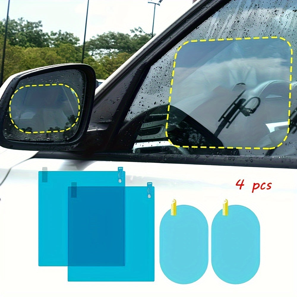 4pcs Car Rearview Mirror Films Anti-Rain Fog Waterproof PET Clear Film Accessories
