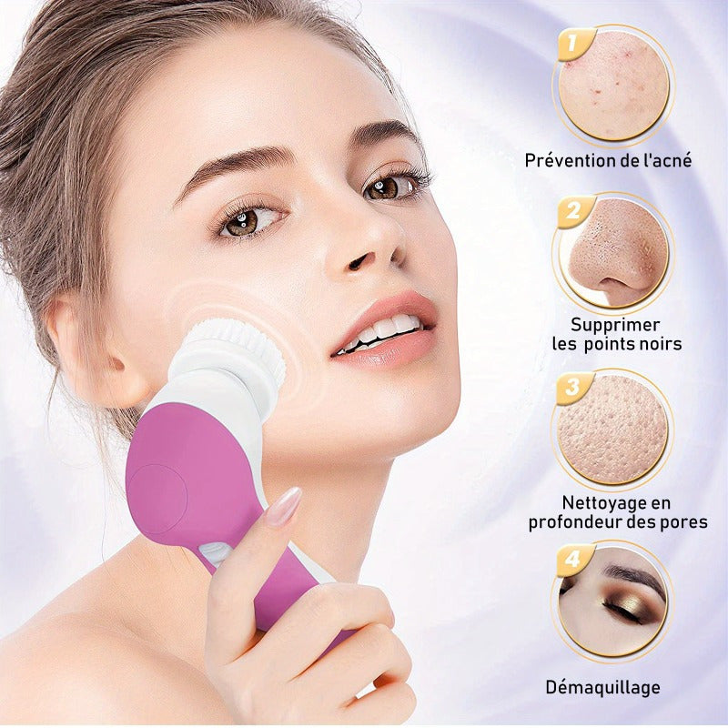 Electric Cleansing Brush with Replacement Brush Heads, Facial Care Tools (Red/ ), Perfect Gift for Girls, Beauty Essentials, Deep Pore Cleaning, Portable Tool, Modern Skincare, Highquality 1 Set 5-in-1 Cleansing Set