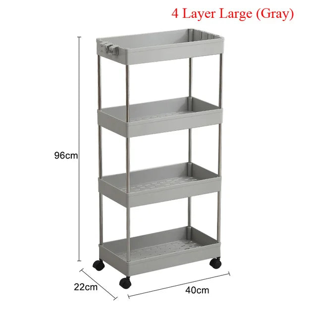 4 Layer Gap Holder Kitchen Storage Rack Fridge Side Shelf Removable with Wheels Bathroom Organizer Space Saving Shelf