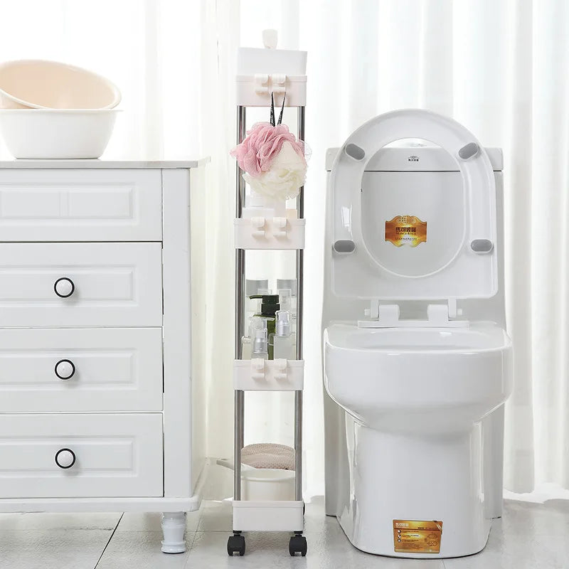 4 Layer Gap Holder Kitchen Storage Rack Fridge Side Shelf Removable with Wheels Bathroom Organizer Space Saving Shelf