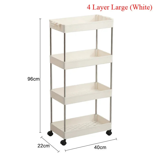 4 Layer Gap Holder Kitchen Storage Rack Fridge Side Shelf Removable with Wheels Bathroom Organizer Space Saving Shelf
