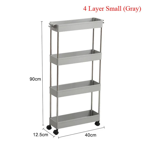 4 Layer Gap Holder Kitchen Storage Rack Fridge Side Shelf Removable with Wheels Bathroom Organizer Space Saving Shelf