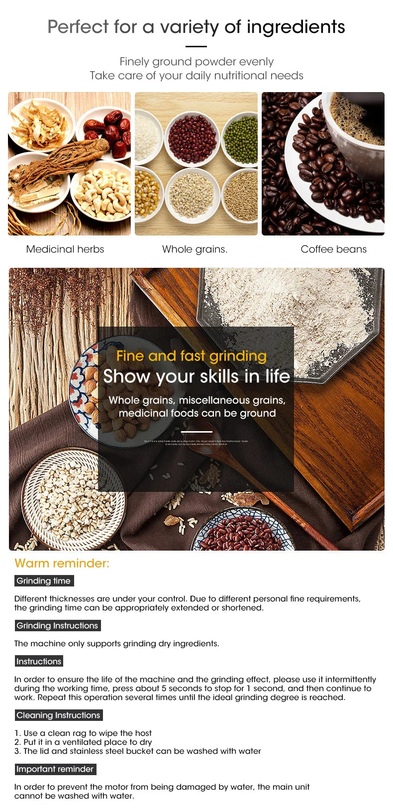 4 Blades Electric Grinder Home Coffee Kitchen Cereal Nuts Beans Spices Grains Grinder Machine 300ml Ultrafine Baby Food Pulveriz