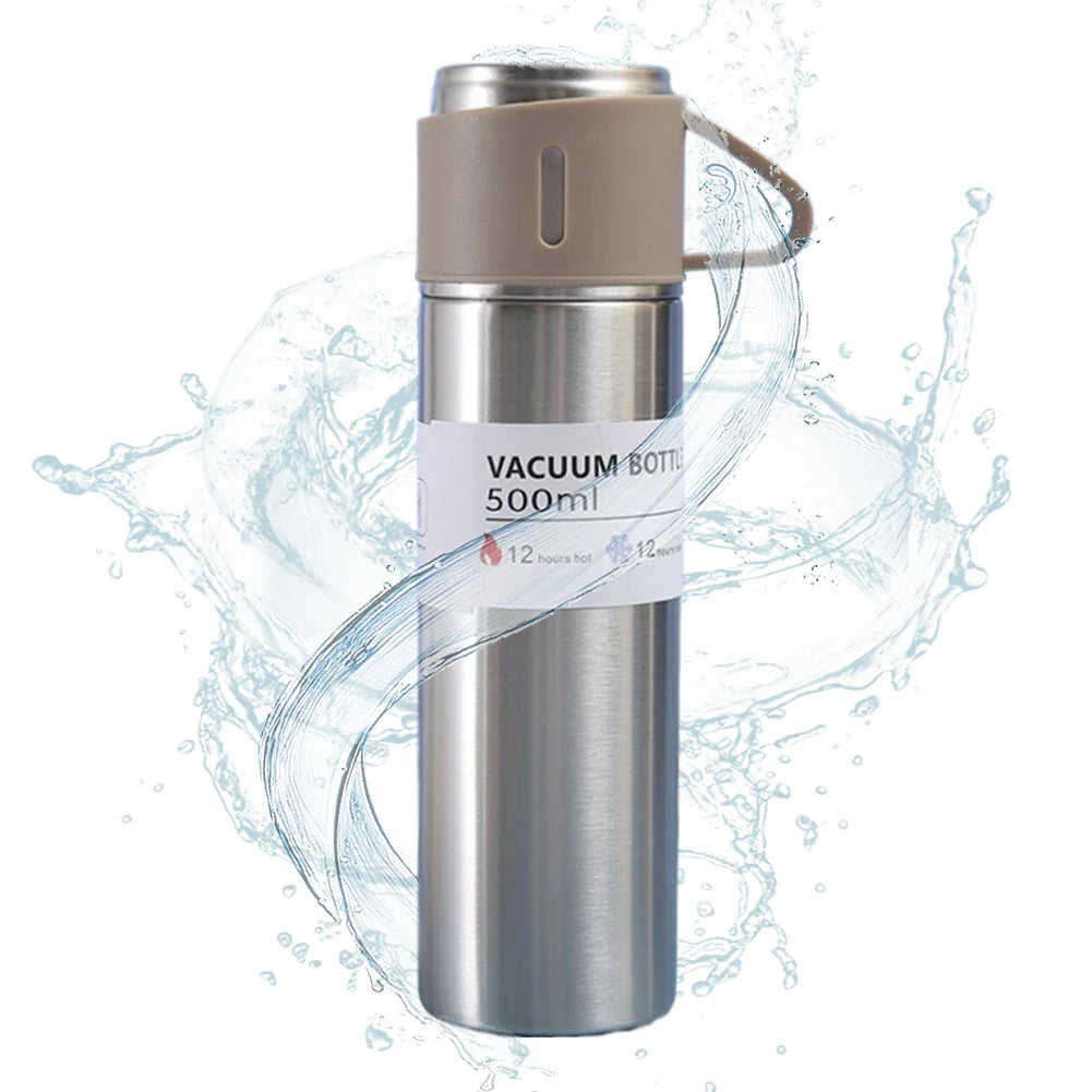 500ML Vacuum Insulated Bottle Portable Coffee Mug with 3 Cups Vacuum Cup Stainless Steel Last for 6-12H for Travel