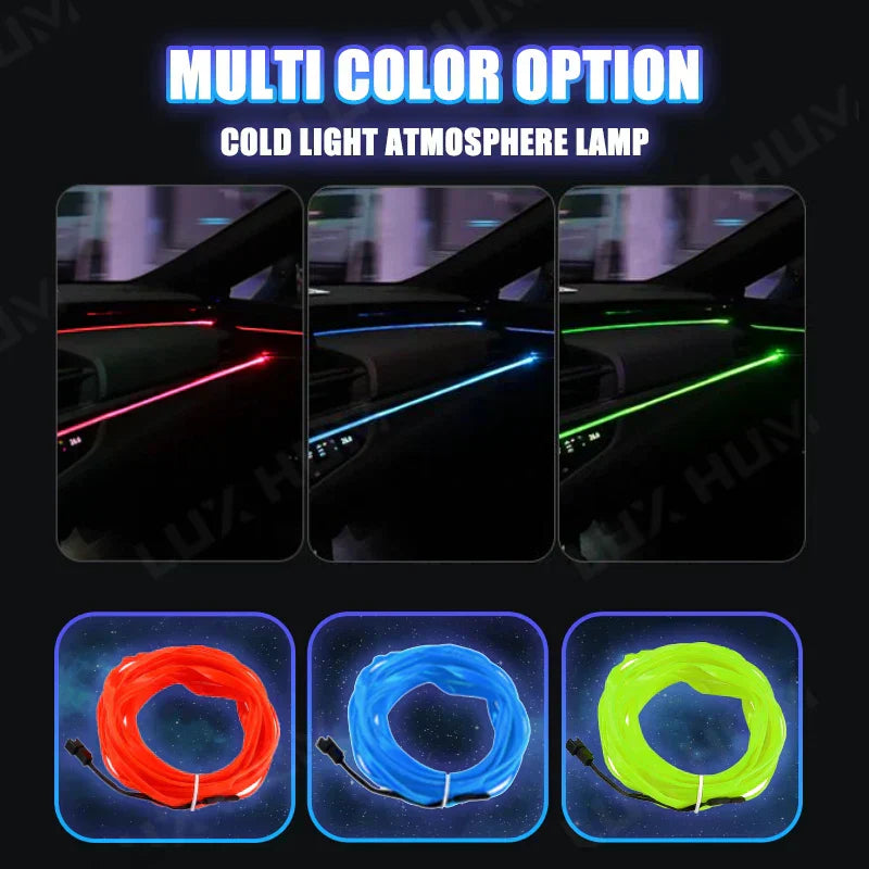 5m Car Interior Ambient Light USB/Cigarette Lighter Flexible Atmosphere Led Light Strip Universal Single-Color Auto Neon Lamp