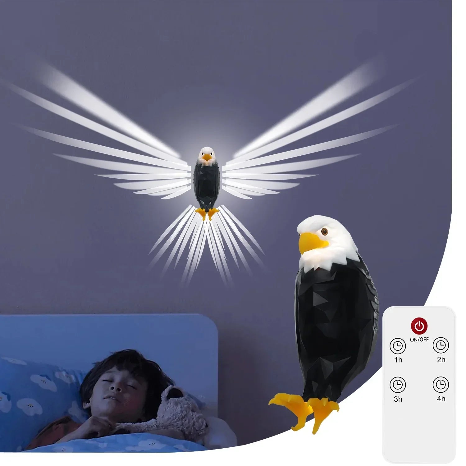 Bald Eagle Night Light Projection Lamp Tape Remote Control Magnetic Rechargeable Children's Gift Bedroom Decorations Room Decor