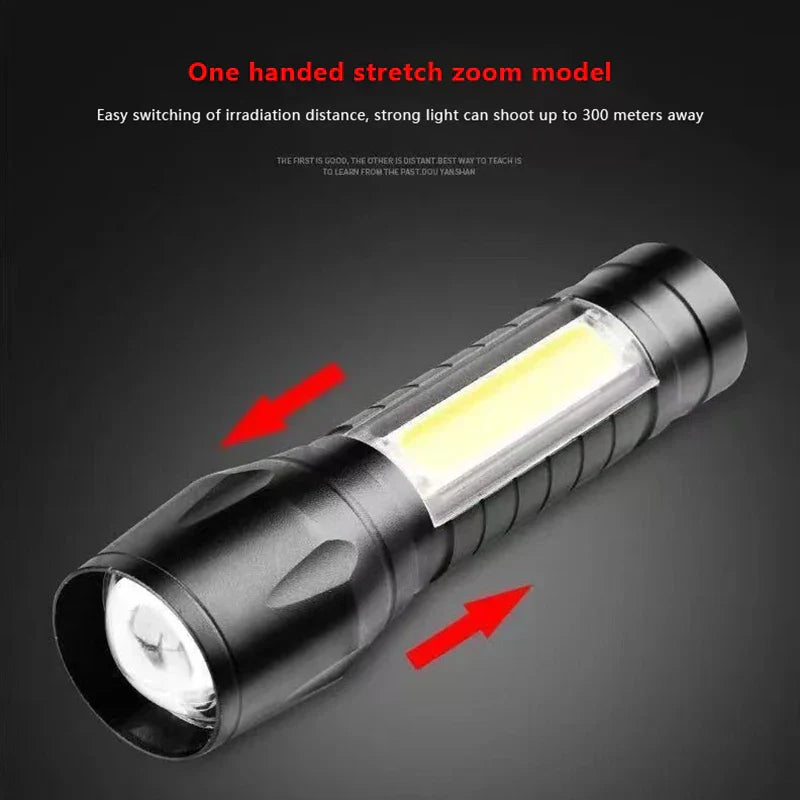 Camping Fishing Emergency Lantern  Portable USB Rechargeable Flashligh COB+XPE Zoom Mini Torch 3 Lighting Modes For Outdoo