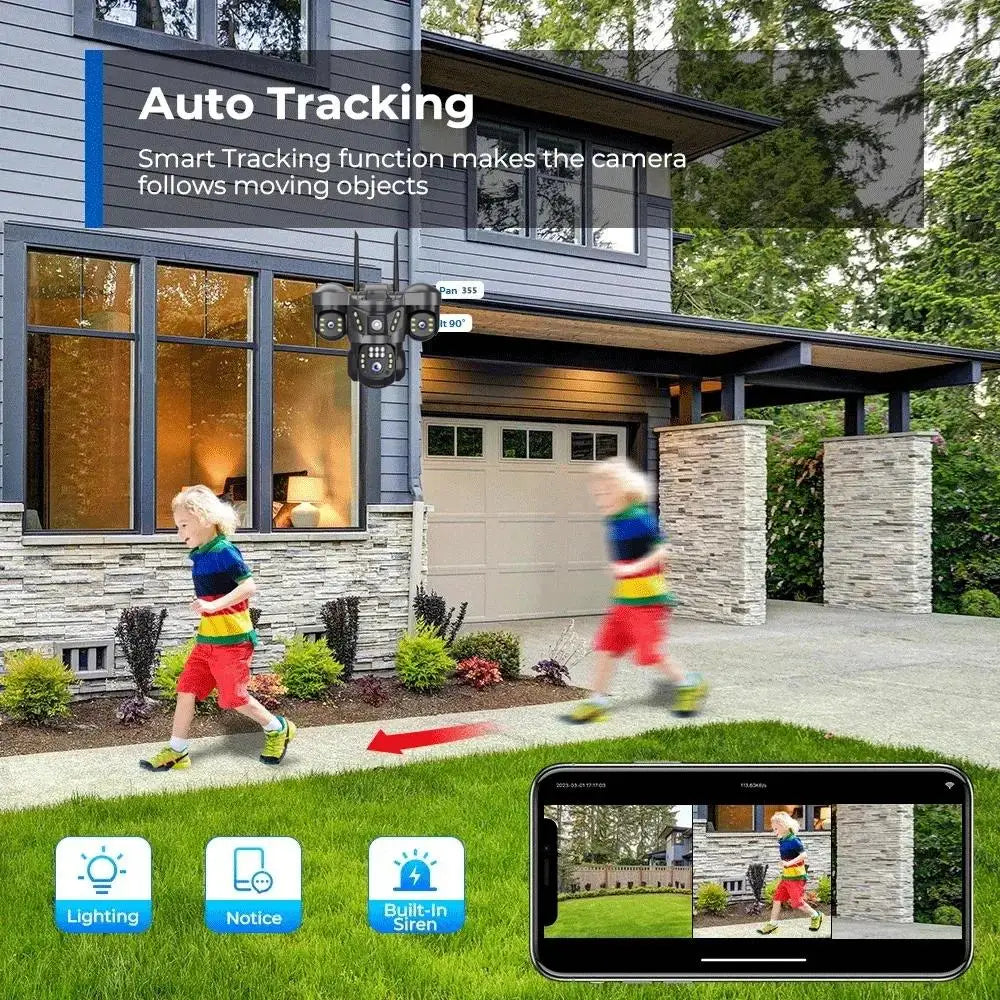 8K 15MP Three Screen WIFI Camera Three Lens Cameras Outdoor Waterproof Human Detection Color Night Vision 10X Zoom Security Cam