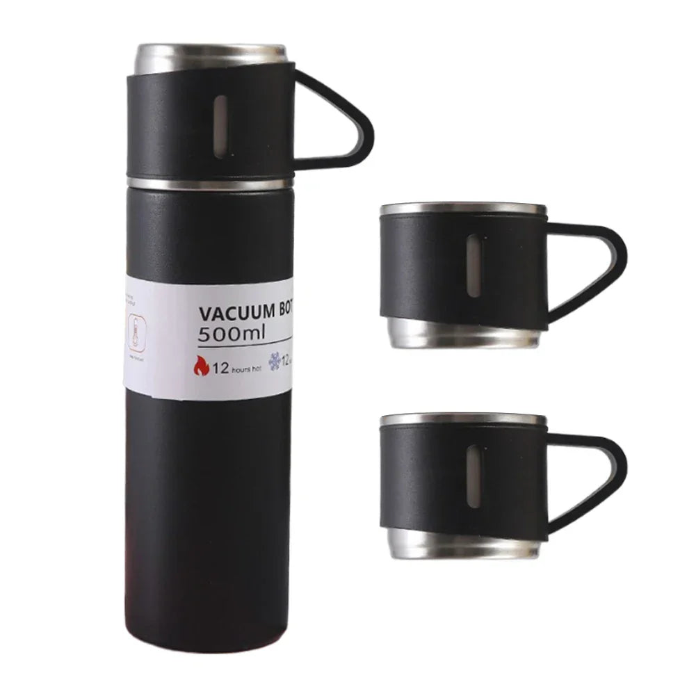 500ML Vacuum Insulated Bottle Portable Coffee Mug with 3 Cups Vacuum Cup Stainless Steel Last for 6-12H for Travel