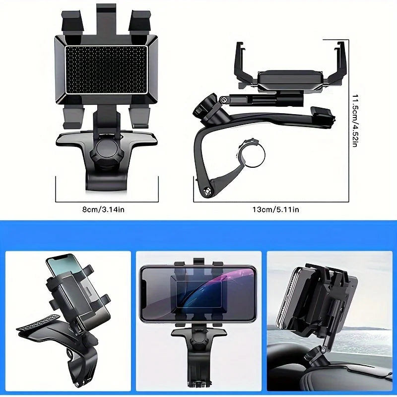 360° Rotatable Car Mobile Phone Holder - Dashboard Navigation Mount with Parking Number Plate
