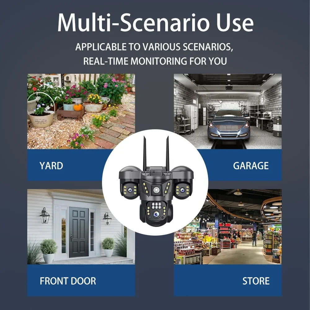 8K 15MP Three Screen WIFI Camera Three Lens Cameras Outdoor Waterproof Human Detection Color Night Vision 10X Zoom Security Cam