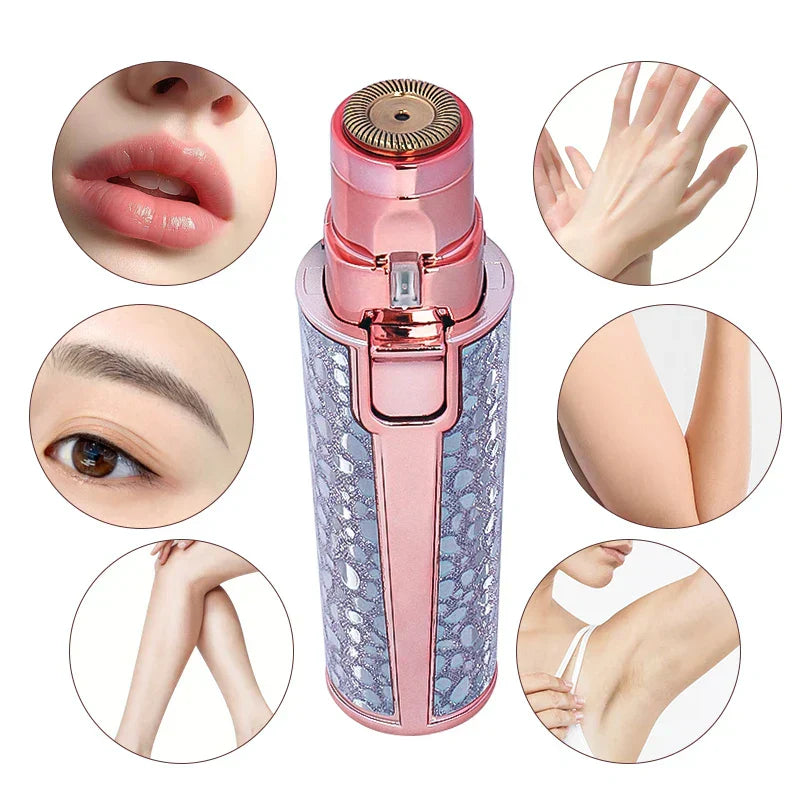 2 In1 Rechargeable Facial Hair Removal and Eyebrow Shaver - Face Lips Body Painless Facial Razor with Built-in LED Light USB
