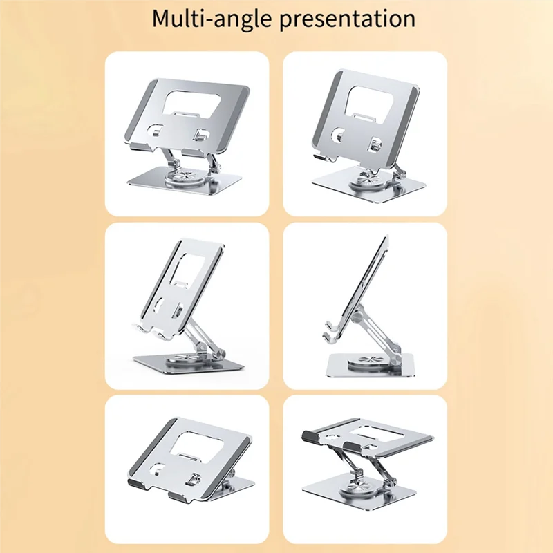 AP-Universal Laptop Stand With 360° Rotating Base, Adjustable Height Multi-Angle, Foldable Mounted Reading Bookshelf Silver Dura