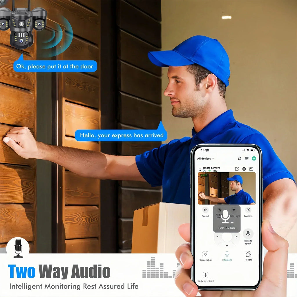 8K 15MP Three Screen WIFI Camera Three Lens Cameras Outdoor Waterproof Human Detection Color Night Vision 10X Zoom Security Cam