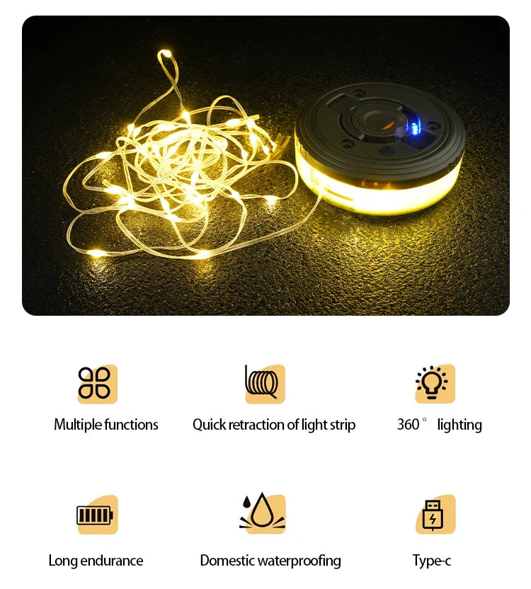 Campify Lamp String Camping Light With Retractable LED String LightsColorful Festive Atmosphere Lights Equipment Tent Light