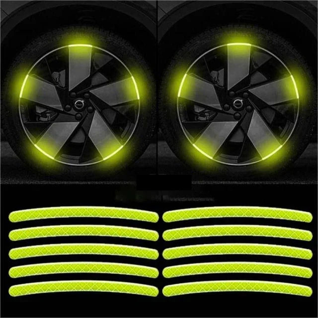 20Pcs Wheel Hub Reflective Sticker Rainbow Fluorescence Luminous Stripe Tape Car Motorcycle Decal Night Driving Safety Accessory