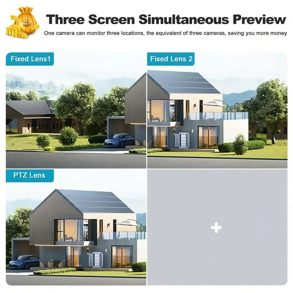 8K 15MP Three Screen WIFI Camera Three Lens Cameras Outdoor Waterproof Human Detection Color Night Vision 10X Zoom Security Cam