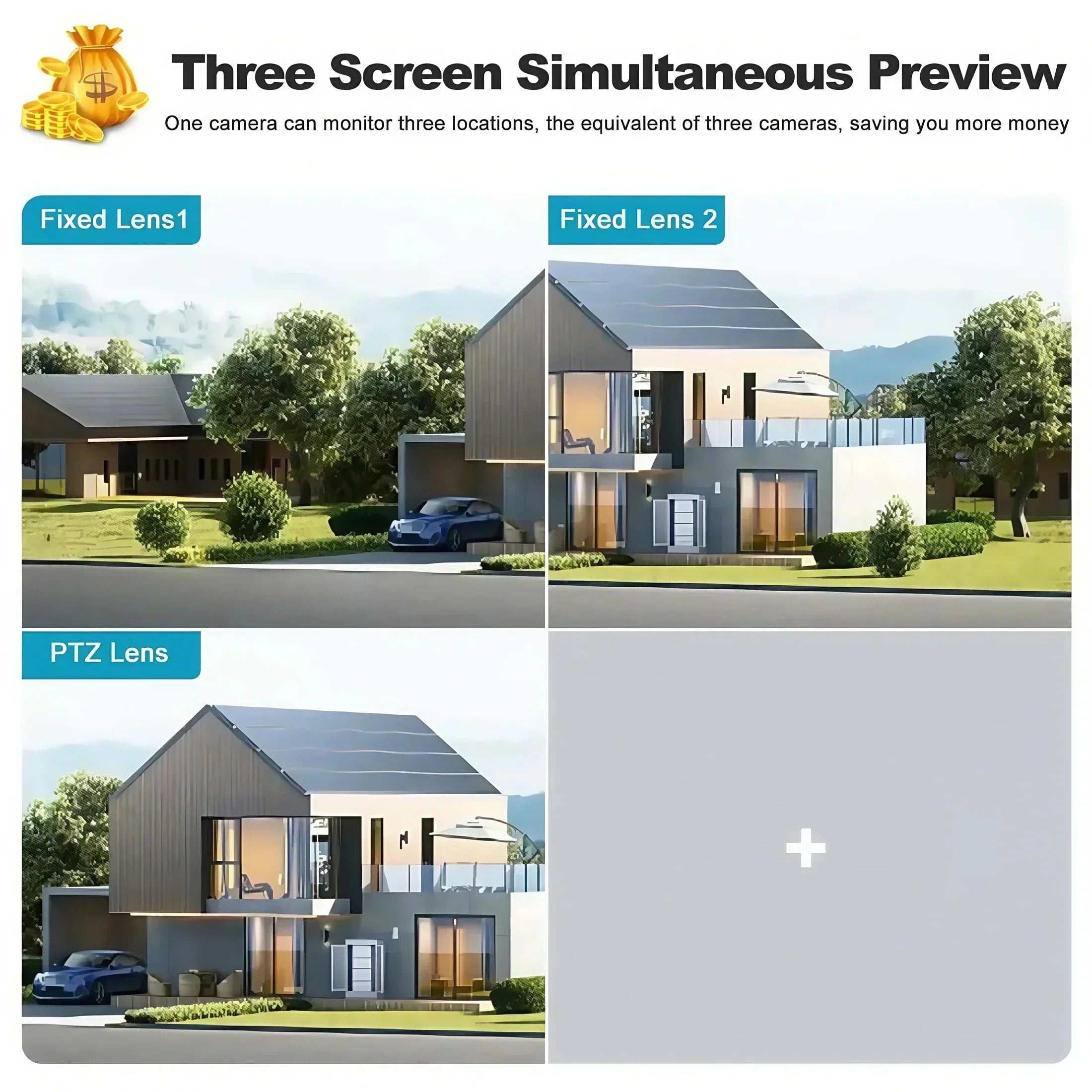 8K 15MP Three Screen WIFI Camera Three Lens Cameras Outdoor Waterproof Human Detection Color Night Vision 10X Zoom Security Cam