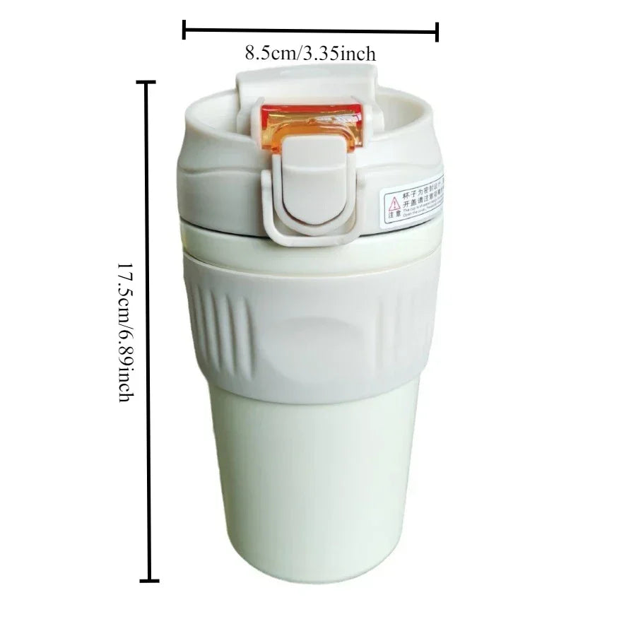 Double-wall vacuum straw insulated water bottle with portable snap-on lid for men and women, suitable for outdoor use.