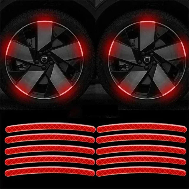 20Pcs Wheel Hub Reflective Sticker Rainbow Fluorescence Luminous Stripe Tape Car Motorcycle Decal Night Driving Safety Accessory