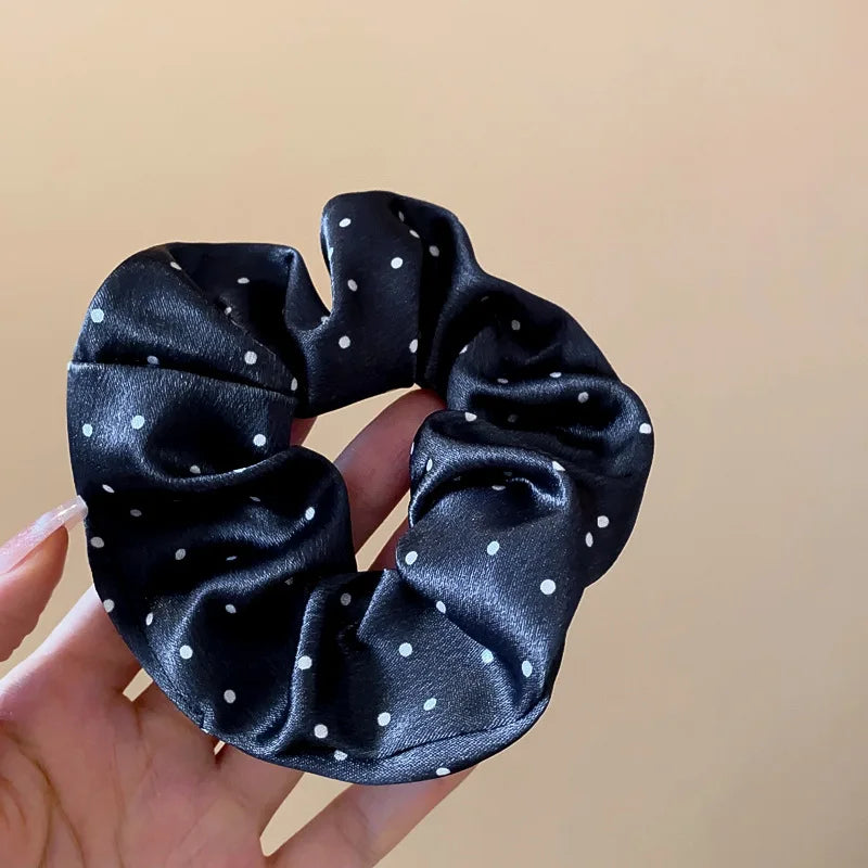 1/2 Pcs Black White Dot Hair Scrunchies Women Girls Simulation Silk Hair Ties Elastic Hair Loop Ponytail Hair Accessories Sets M