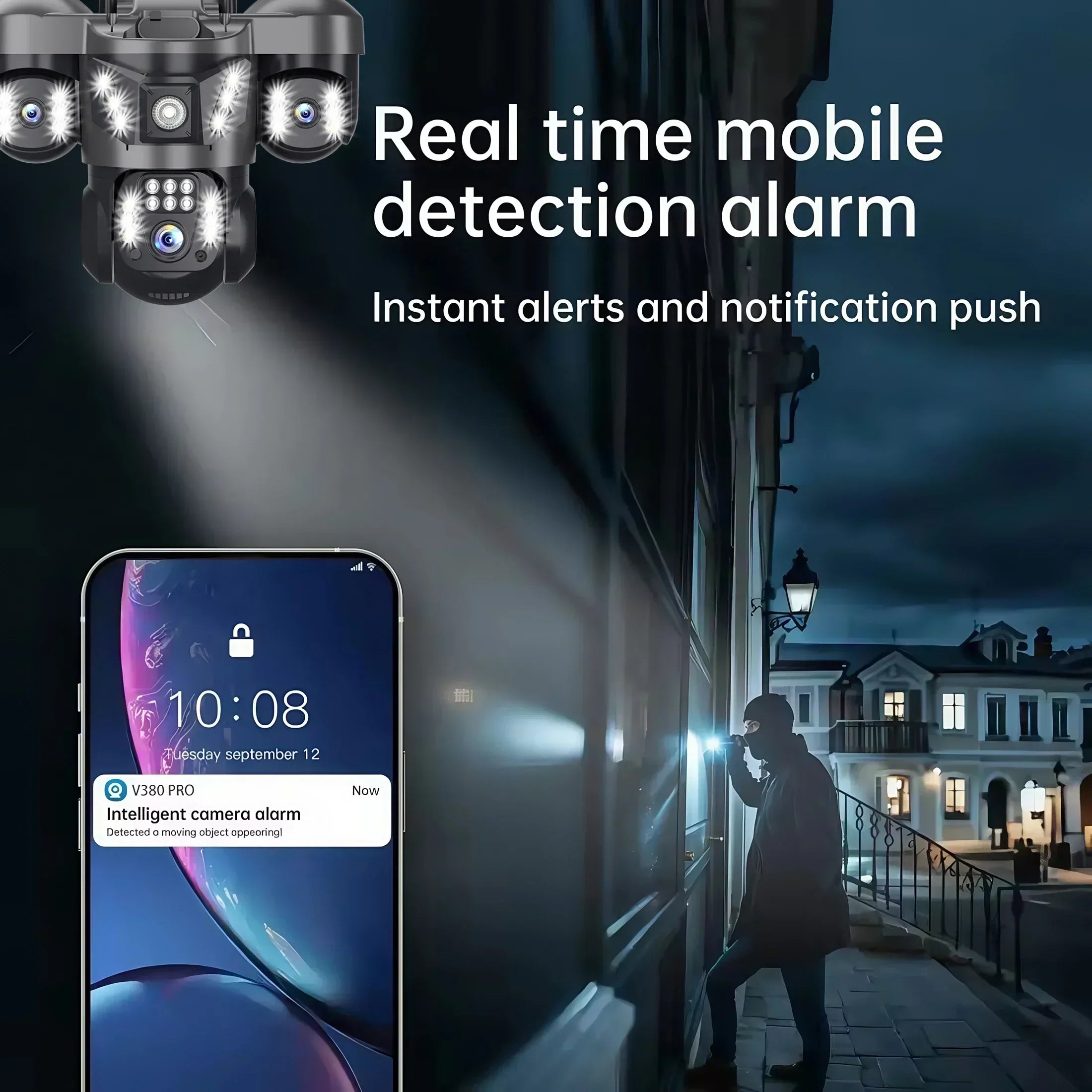 8K 15MP Three Screen WIFI Camera Three Lens Cameras Outdoor Waterproof Human Detection Color Night Vision 10X Zoom Security Cam