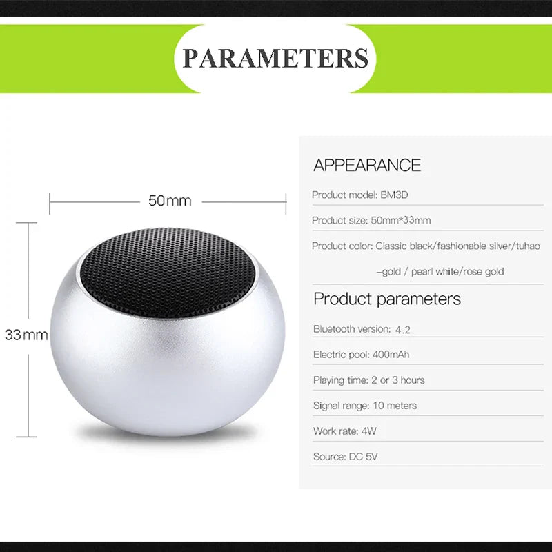 Bluetooth Wireless  5.3 Speaker Portable TWS Small Steel Gun Metal Heavy Subwoofer Outdoor Mini Bluetooth Stereo Speaker