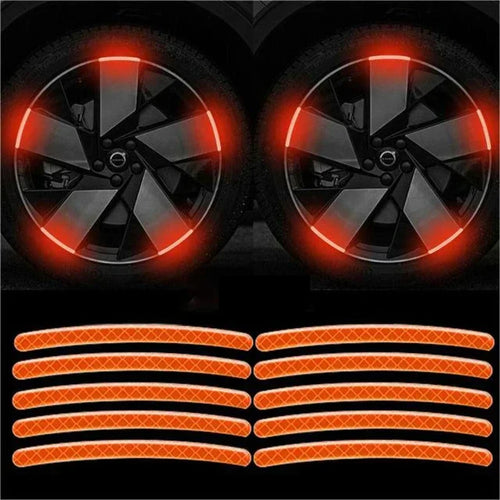 20Pcs Wheel Hub Reflective Sticker Rainbow Fluorescence Luminous Stripe Tape Car Motorcycle Decal Night Driving Safety Accessory