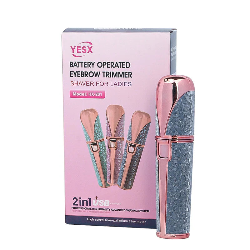 2 In1 Rechargeable Facial Hair Removal and Eyebrow Shaver - Face Lips Body Painless Facial Razor with Built-in LED Light USB