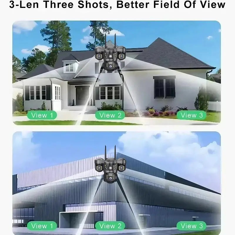 8K 15MP Three Screen WIFI Camera Three Lens Cameras Outdoor Waterproof Human Detection Color Night Vision 10X Zoom Security Cam