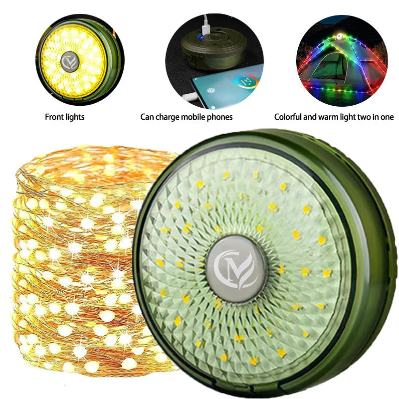 Campify Lamp String Camping Light With Retractable LED String LightsColorful Festive Atmosphere Lights Equipment Tent Light