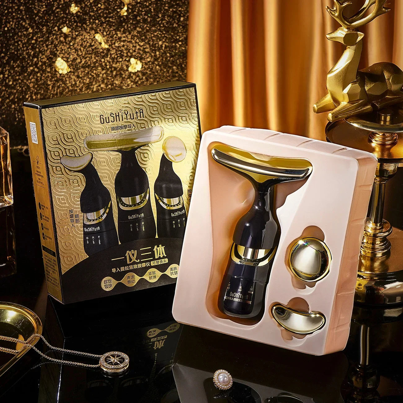 3-in-1 EMS Facial Lifting Device - Skin Tightening Wrinkle Reduction & Anti-Aging for Neck/Eye/Face Care Massage Roller