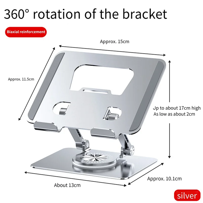 AP-Universal Laptop Stand With 360° Rotating Base, Adjustable Height Multi-Angle, Foldable Mounted Reading Bookshelf Silver Dura