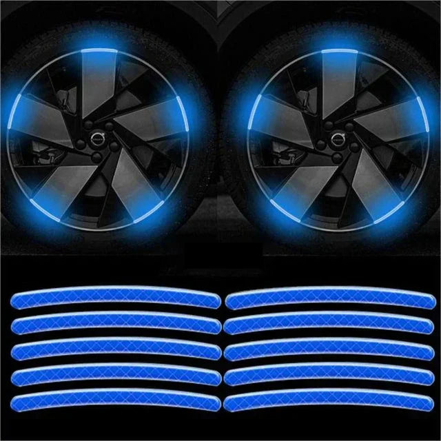 20Pcs Wheel Hub Reflective Sticker Rainbow Fluorescence Luminous Stripe Tape Car Motorcycle Decal Night Driving Safety Accessory