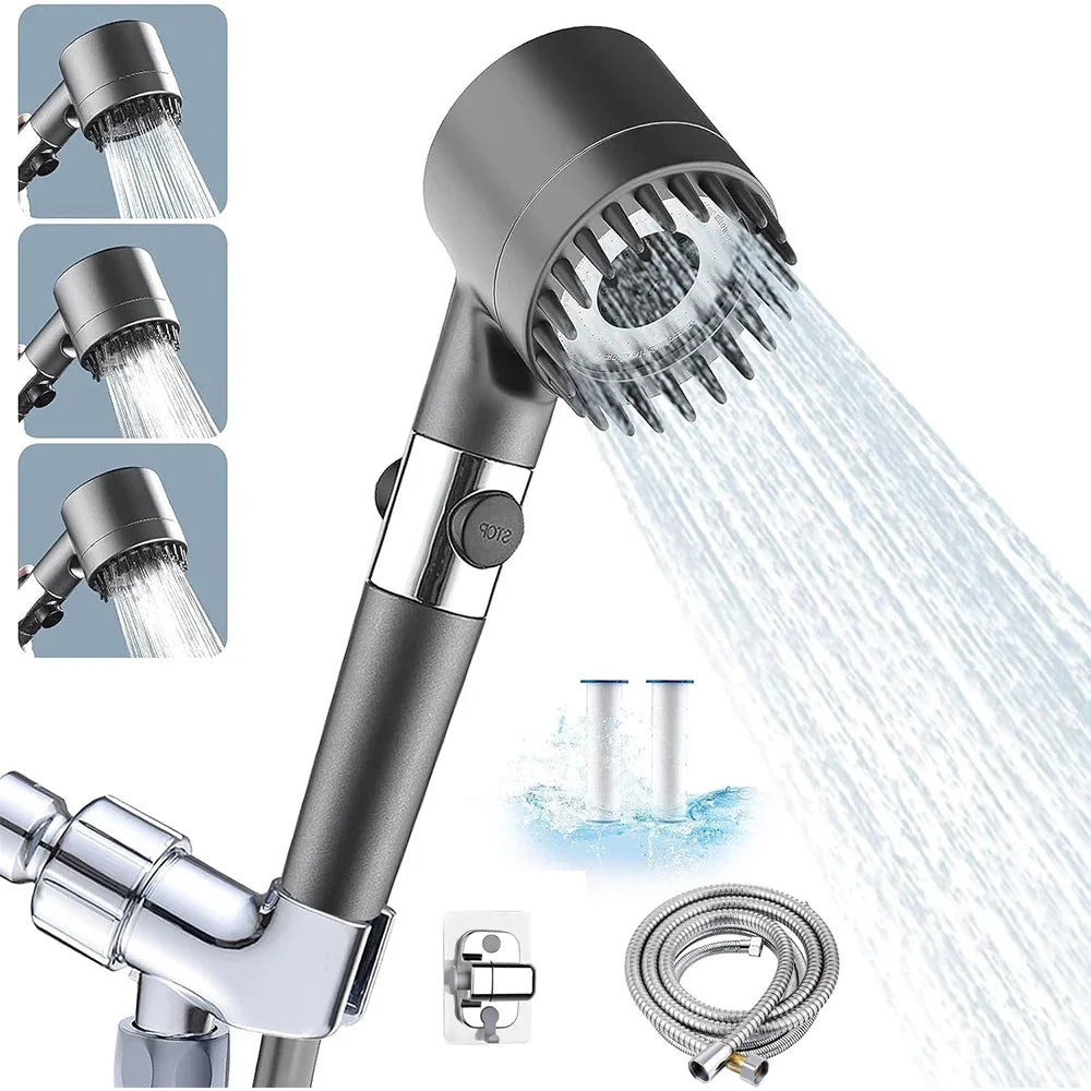 3 Modes Handheld Shower Head Filter Powerful Massage Spa High Pressure Water Saving Showerhead with ON/OFF Switch for Bathroom