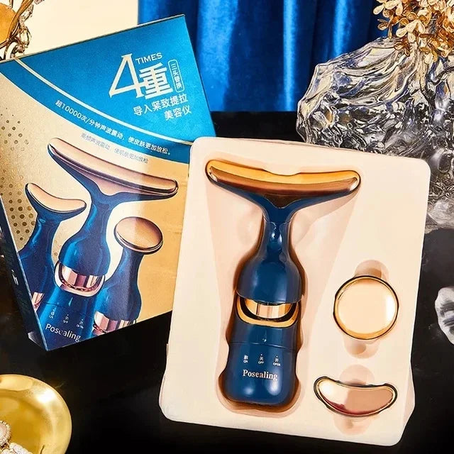 3-in-1 EMS Facial Lifting Device - Skin Tightening Wrinkle Reduction & Anti-Aging for Neck/Eye/Face Care Massage Roller