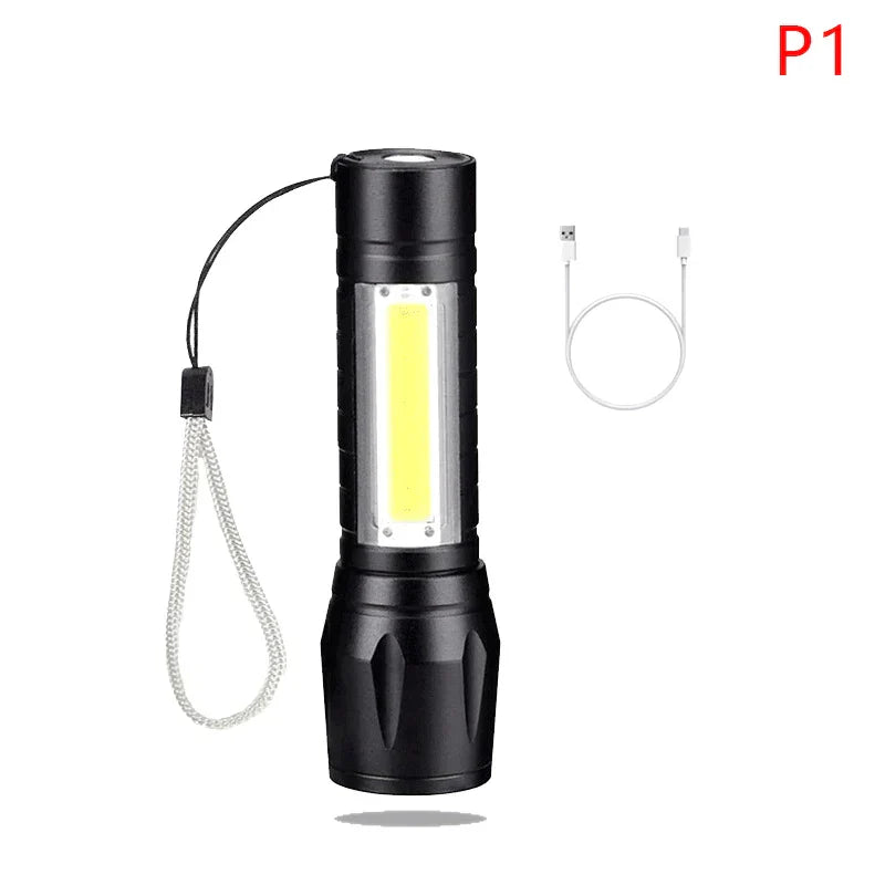 Camping Fishing Emergency Lantern  Portable USB Rechargeable Flashligh COB+XPE Zoom Mini Torch 3 Lighting Modes For Outdoo