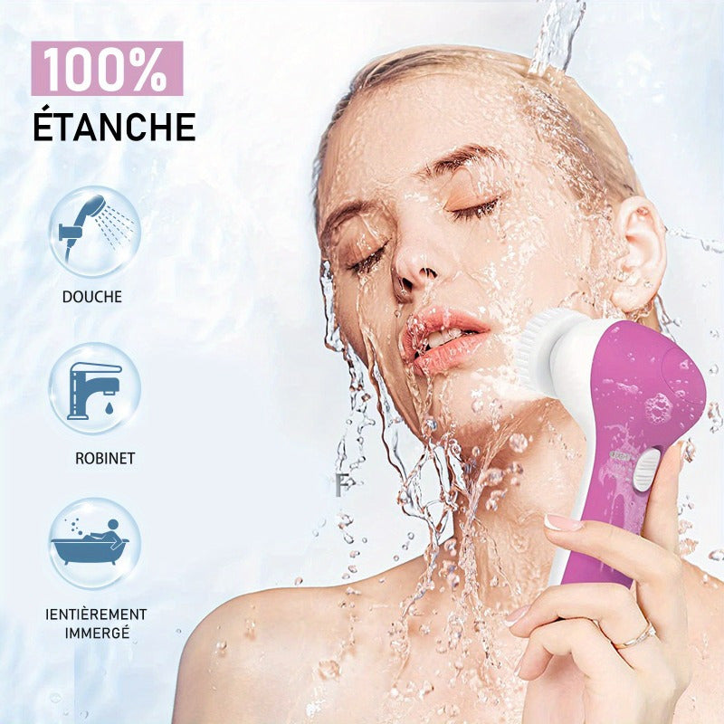 Electric Cleansing Brush with Replacement Brush Heads, Facial Care Tools (Red/ ), Perfect Gift for Girls, Beauty Essentials, Deep Pore Cleaning, Portable Tool, Modern Skincare, Highquality 1 Set 5-in-1 Cleansing Set