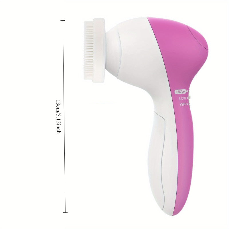 Electric Cleansing Brush with Replacement Brush Heads, Facial Care Tools (Red/ ), Perfect Gift for Girls, Beauty Essentials, Deep Pore Cleaning, Portable Tool, Modern Skincare, Highquality 1 Set 5-in-1 Cleansing Set