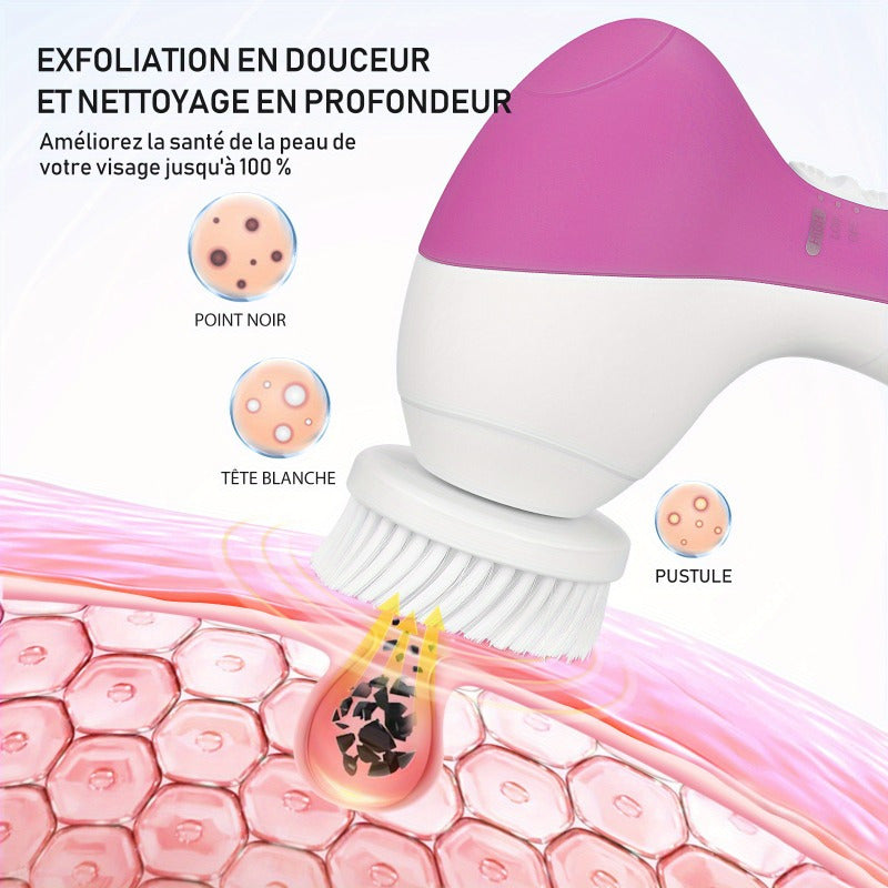 Electric Cleansing Brush with Replacement Brush Heads, Facial Care Tools (Red/ ), Perfect Gift for Girls, Beauty Essentials, Deep Pore Cleaning, Portable Tool, Modern Skincare, Highquality 1 Set 5-in-1 Cleansing Set